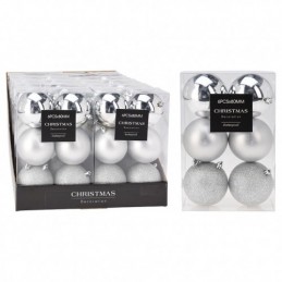 SET 6 BOLAS NAVIDAD PLATA 8CM