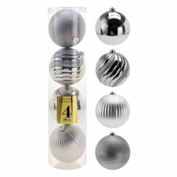 SET 4 BOLAS NAVIDAD 15CM PLATA
