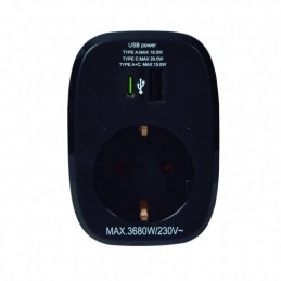 ADAPTADOR CON USB A+C NEGRO...